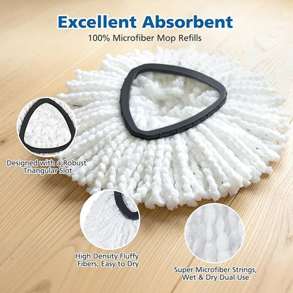 Spin Mop Replacement Head Spin Mop Refills Compatible with O Ceda EasyWring 1-Tank System, 2 Microfiber Spin Mop Head, 1 Triangle Mop Base Head and 4-Section Iron Mop Handle 30-58in for 1 Tank System