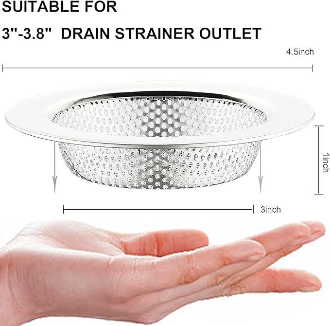 LASSHSWA Kitchen Sink Strainer Stainless Steel, Kitchen Sink Drain Strainer，Sink Strainers for Kitchen Sinks with Large Wide Rim 4.5" Diameter (4 Pack)
