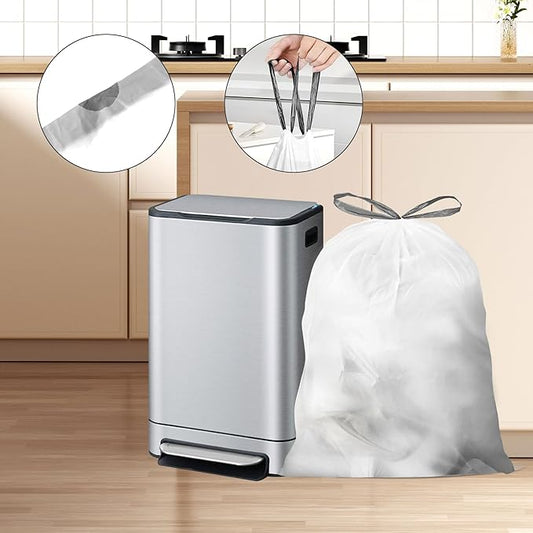15 Gallon Trash Bags Drawstring,Tall Kitchen Trash Bags,50 Liter White Garbage Bags Kitchen,33 Count