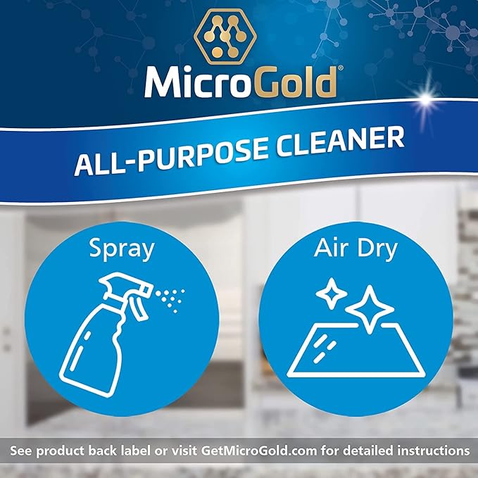 MicroGold All-Purpose Cleaner Spray Kills 99.9% of Bacteria and Viruses Bleach Free for Use in Kitchens and Bathrooms, 24 Fluid Ounces, 6 Pack