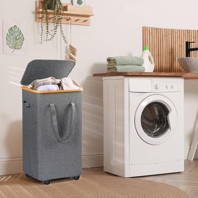 Large Laundry Hamper, 100L Laundry Basket with Handle and Removable Bag - Collapsible Clothes Basket Organizer for Laundry Room, Bedroom, Bathroom & Dorm - Grey
