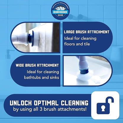 Diamond Shine Power Scrubber - Electric Spin Scrubber - Rotary Powered Scrubbing Brush - Grout, Tile, Floors, Bathtubs, Showers, Sinks, Toilets - 3 Brush Heads