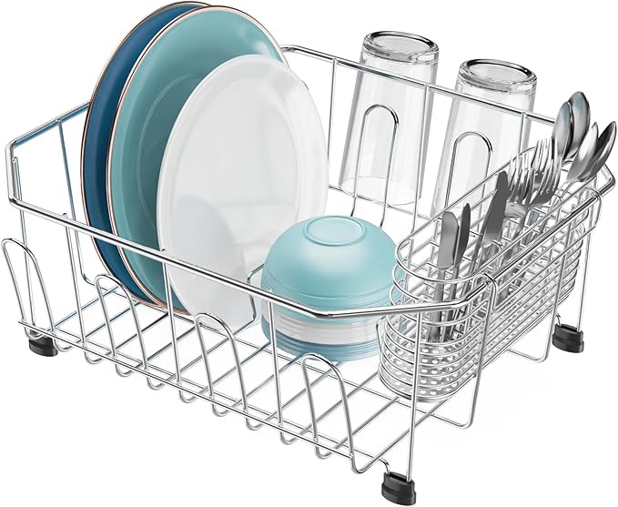 GSlife Small in Sink Dish Drying Rack - Stainless Steel Compact Dish Drainer for RV Kitchen Apartment Sink, Rust Resistant Inside Sink Rack, 1–2 Person Households, 11.6" W x 13.4" L
