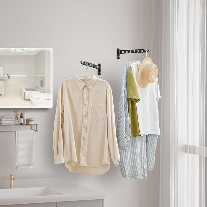 JOOM Laundry Drying Rack Wall Mounted Clothes Drying Rack Clothes Hanger Coat Hanger Garment Hooks Metal Clothes Hooks Black