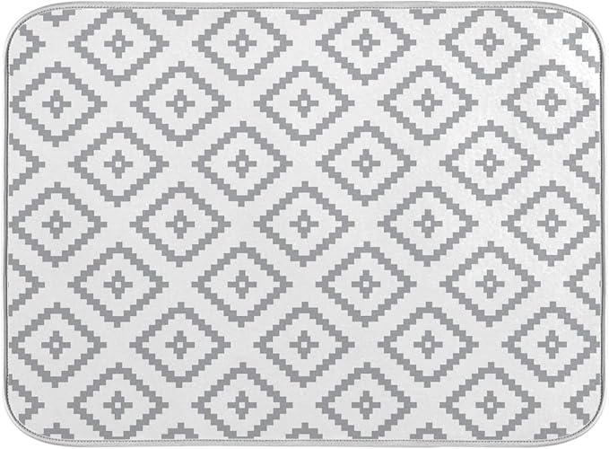 Super Absorbent Dish Drying Mat, Microfiber Fast-Drying Dish Mat, 24" x 18, Kitchen Dish Drying Pad, White Moroccan Rhombus Plaid