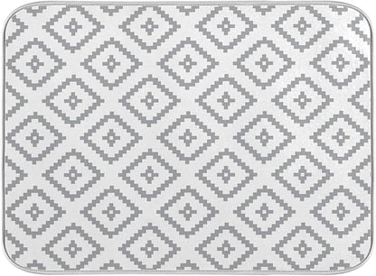 Super Absorbent Dish Drying Mat, Microfiber Fast-Drying Dish Mat, 24" x 18, Kitchen Dish Drying Pad, White Moroccan Rhombus Plaid