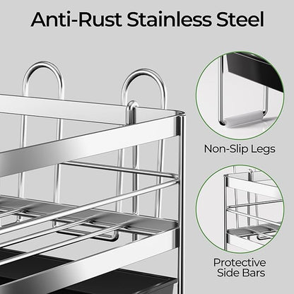 Large 2 Tier Dish Drying Rack, Extendable Dish Rack, Stainless Steel Anti-Rust Dish Rack for Kitchen Counter, Multifunctional Dish Drainer with Utensil & Cup Holder, 13.4"-28.7" L x 11.8" W