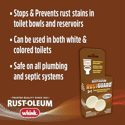 Rust-Oleum RustGuard Rust Stain Remover | Heavy-Duty Iron Stain Remover & Toilet Bowl Cleaner For White & Colored Toilets | 2 Tablet Box