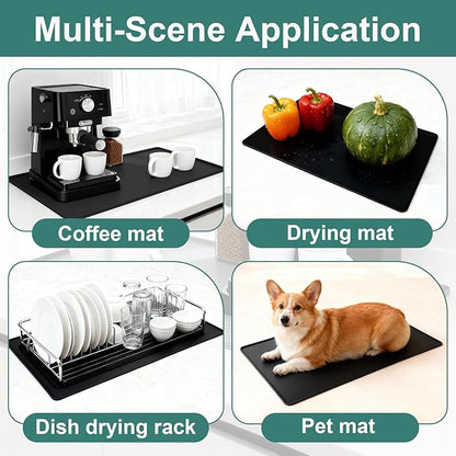 Silicone Coffee Mat, 24"X16" Heat-Resistant,Eco-friendly,Hygienic Drying Pad,Leak-Proof and Non-Slip,Removable Silicone Mat with Concave and Convex Design,（Black 24X16）