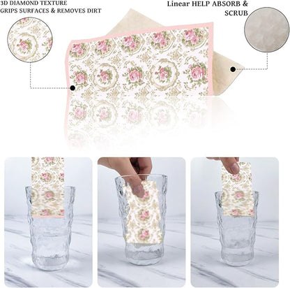Pink Floral Swedish Dishcloths for Kitchen, 6 Pack Reusable Flower Swedish Dish Cloths, Absorbent Fast Drying Sponge Paper Towels for Cooking Cleaning Home Decoration Housewarming Gifts