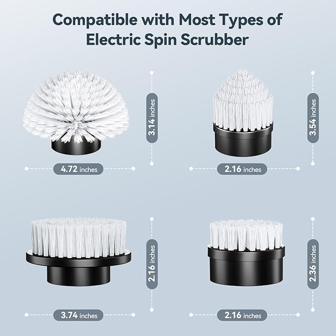 4 Replaceable Brush Heads for Uaoaii 21V Electric Spin Scrubber, Cordless Shower Scrubber Replacement Brushes for Bathrooms, Kitchens, Floors, Tiles, Tubs Cleaning