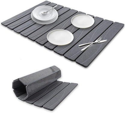 Stone Drying Mat for Kitchen Counter, 24"x16" Large Diatomaceous Earth Stone Dish Drying Mat, Fast Absorbing Foldable Quick Dry Stone Sink Mat for Dishes, Pans & Kitchen Utensils (Gray)