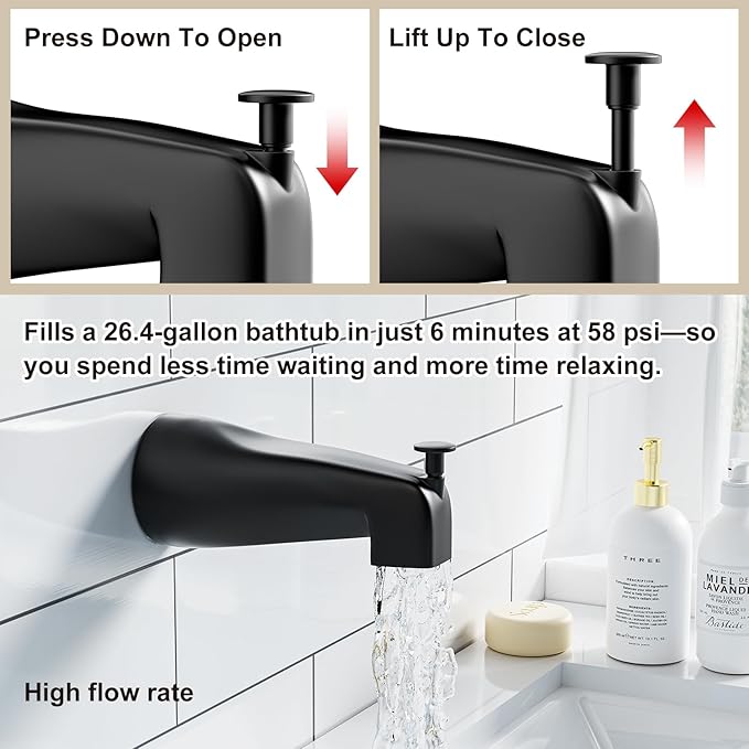 Tub Shower Faucet Set,Shower Systerm with Valve and Tub Spout,ABS Single Shower Head and Handle Set Shower Trim Kit for Bathroom,Matte Black,6-Modes Spray