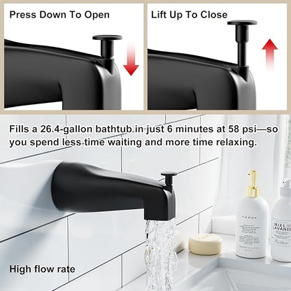 Tub Shower Faucet Set,Shower Systerm with Valve and Tub Spout,ABS Single Shower Head and Handle Set Shower Trim Kit for Bathroom,Matte Black,6-Modes Spray