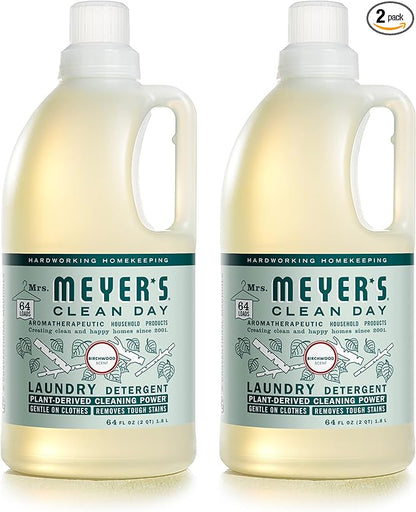 MRS. MEYER'S CLEAN DAY Liquid Laundry Detergent, Infused with Essential Oils, Birchwood, 64 Fl oz (Pack of 2)