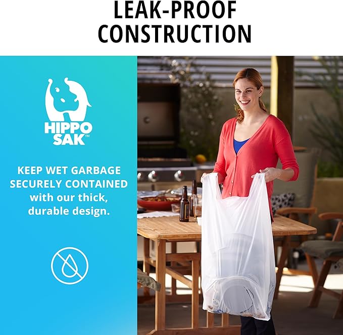 Hippo Sak - Kitchen Trash Bags 13 Gallon - Garbage Bags with Handles - 45 Count