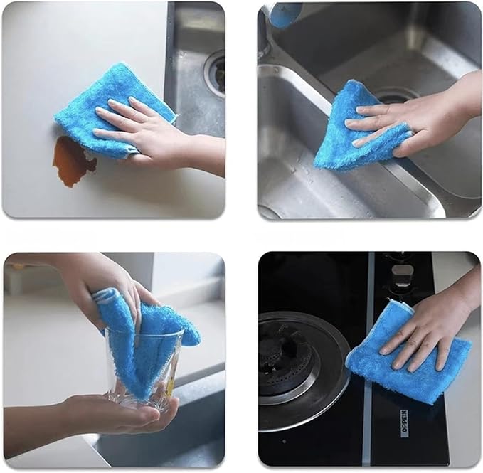 Natural Bamboo Fiber Small Dishcloths 6-Pack Reuseable Cleaning Cloths Quick Dry Easy to Clean Kitchen Dish Towel,Double-Layer Thickened Design, Absorbent, Washable, Long-Lasting，9 x 7 Inches