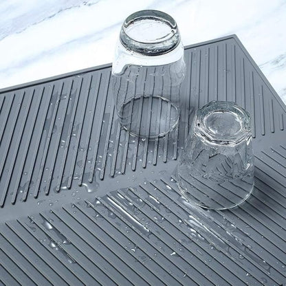 Silicone Dish Draining Mat, Eco Friendly Dish Drying Mat Kitchen Counter Anti-Skid and Heat Insulation Pad, Sink Drainer Mat with Dense Drainage Grooves (L (20"×16"))