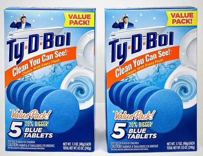 Ty D BOL Toilet Cleaning Tablets with Continuous Blue Spruce Scent keeps Toilets Smelling fresh and clean 10 tabs (2-5 Count Packs) (Blue Spruce)