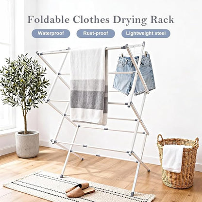 Foldable Clothes Drying Rack with 4 Hangers, Portable Extendable Laundry Drying Rack for Indoor Air Drying Clothing, 41"x29"x14", White