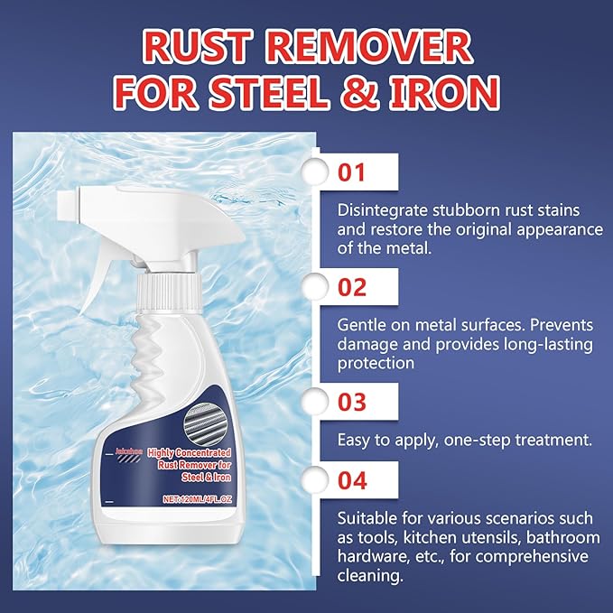 Heavy Duty Rust Removal for Metal,Multipurpose Rust Remover Spray,Stainless Steel Rust Remover Cleaner,Powerful Steel Rust Removal,Rust Converter for Various Metals Furniture