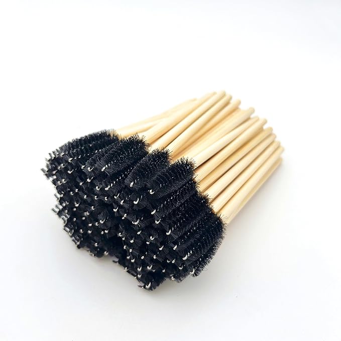 100 Pcs per Container Disposable Wood Mascara Wands, Bamboo Spoolies Brush for Eyelash Extensions, Spooly Eyebrow Brushes Lash Wand Applicator Stick (Black)