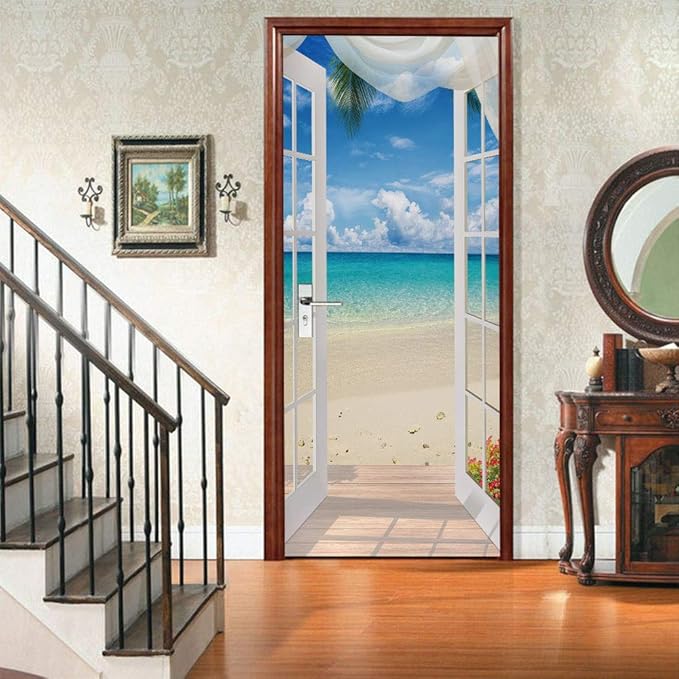 3D Door Stickers Murals Peel and Stick - Landscape - Wallpaper Self-Adhesive Decals Removable PVC Waterproof Poster for Bedroom Living Room Decoration 30.3" x 78.7"