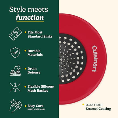 Cuisinart Sink Strainers- 2 Pack Kitchen Sink Drain Strainer & Food Catcher with Enamel-Coated Stainless Steel Rim and Silicone Base, Fits Standard 3.5" Drains, Outer Diameter 4.35", Scratch-Safe