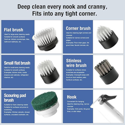 Electric Spin Scrubber, Rechargeable Waterproof Grout Cleaning Brush with 5 Magnetic Heads for Tile Surfaces, Bathroom Crevices, Kitchen & Faucet Corners