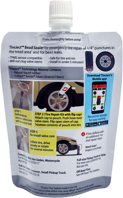 TireJect Automotive Compact Car 2-in-1 Tire Sealant & Bead Sealer Kit (2-Pack with Injector)