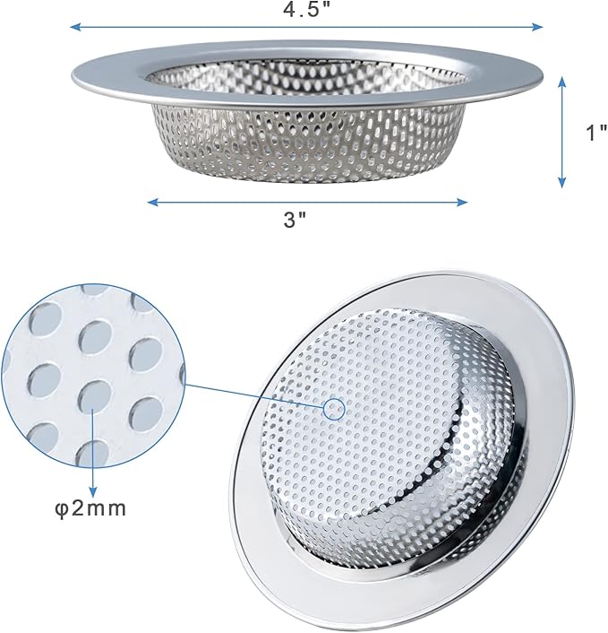 Honmein 2 Pcs Sink Strainer for Most Kitchen Sink Drain Basket, Upgraded Double-Layer Safe Design Kitchen Sink Strainer (Outer Diameter 4.5 Inch)