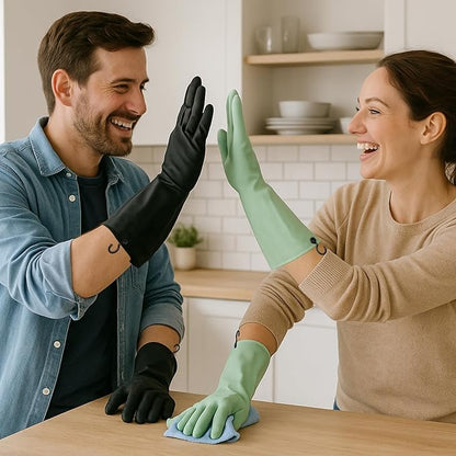 Dishwashing Gloves for Kitchen, 4 Pairs Rubber Cleaning Household Dish Washing Latex Glove with Hanging Hook (Black+Blue+Green+Grey, Medium)
