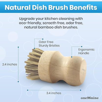 Unscented Dish Soap Liquid Hypoallergenic Cleaning Pack with 1 Natural Sisal Dish Scrub Brush & 2 Unscented Clear Liquid Dishwashing Soap With Biodegradable Formula (3 Items)