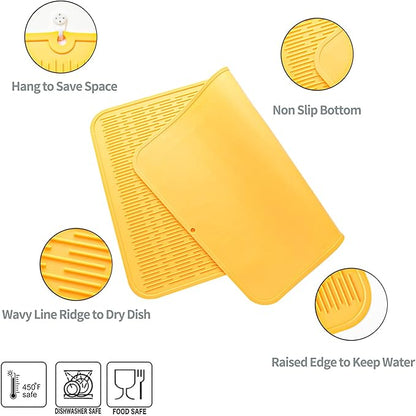 MicoYang Silicone Dish Drying Mat for Multiple Usage,Easy clean,Eco-friendly,Heat-resistant Silicone Mat for Kitchen Counter or Sink,Refrigerator or Drawer Liner Yellow 4XL 32 inches x 18 inches