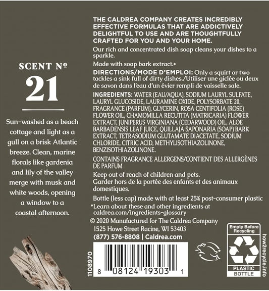 Caldrea Dish Soap, Biodegradable Dishwashing Liquid made with Soap Bark and Aloe Vera, Rosewater Driftwood, 16 oz , 3 Pack
