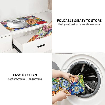 Boho Floral Dish Drying Mats for Kitchen Counter 18" x 24", Absorbent Microfiber Colorful Drying Pad for Dishes, Washable Foldable Reversible Decorative Kitchen Mat for Dining Area Sink, Home Decor