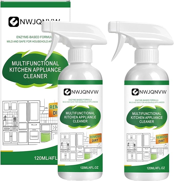 Multifunctional Kitchen Appliance Cleaner Spray Degreaser Stainless Steel Polish Grease Remover Oven Stove Hood Microwave Sink Countertop Cleaning Solution Protective Coating Shine Restore 120ml(2PCS)