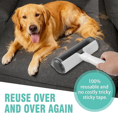 Reusable Lint Roller for Pet Hair – Extra Sticky Washable Dog & Cat Fur Remover Roller, Portable Lint Remover Brush on Furniture, Couch, Carpet, Car, Rugs & Bedding – Eco-Friendly, No Refills Needed