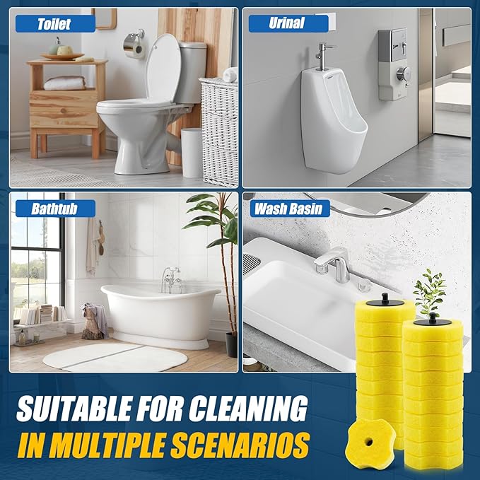 50PCS Toilet Bowl Wand Refills, Replacement Heads for Bathroom Washroom Cleaning Pads, Disposable Toilet Brush Refills Compatible with Household Brushes Scrubbers Cleaning Refill Lemon Fresh Yellow