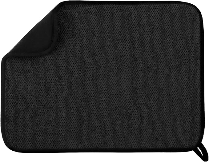 GeeRic Microfiber Dish Drying Mat, Super Absorbent Kitchen Dish Drying Pad, Reversible for Countertop, 15*20 inch Black