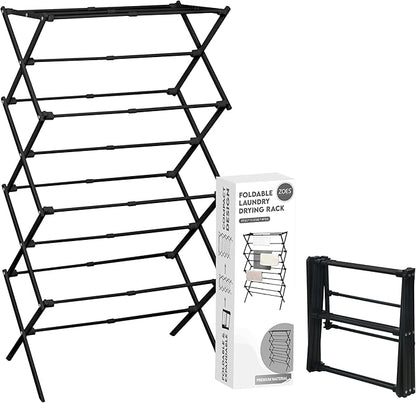 4-Tier Clothes Drying Rack, 4ft High Foldable Drying Rack Clothing for Indoor & Outdoor, Portable Collapsible Laundry Dryer for Laundry Room and Apartment, Black 29" L x 49" H x 11.5" W