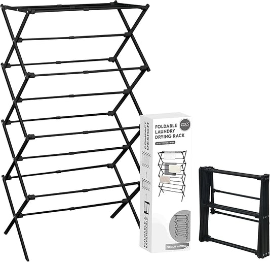 4-Tier Clothes Drying Rack, 4ft High Foldable Drying Rack Clothing for Indoor & Outdoor, Portable Collapsible Laundry Dryer for Laundry Room and Apartment, Black 29" L x 49" H x 11.5" W
