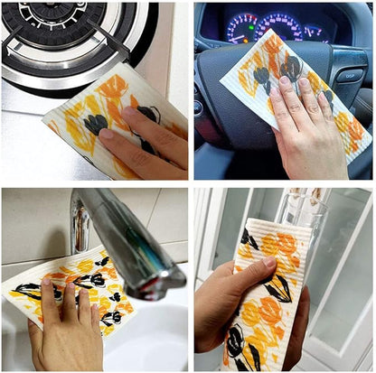 Swedish Dishcloth Reusable Kitchen Dish Towels Absorben and Fast Dry Cleaning Cloths Set of 4 No Odor Wipes (Tulip)