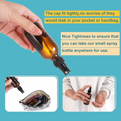 NOOEEISS Amber Glass Small Spray Bottle 2 oz 48 Packs,Fine Mist Sprayer Small Clear Bottles,Refillable Containers mini spray bottles for Cleaning Solutions and Skin Care (Amber 48pcs)