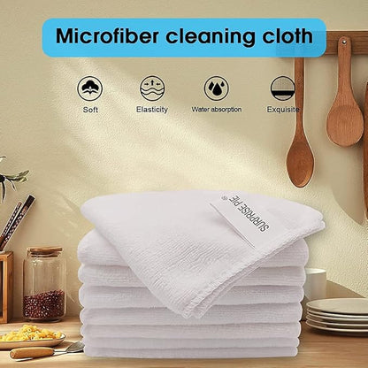 Microfiber Cleaning Cloth-8PK High Absorbent Lint-Free Scratch-Free Multi-Purpose Double-Sided Fiber Cleaning Supplies Polishing Drying Towels for House Kitchen Car 12"x12" (White)