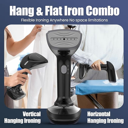 Powerful Handheld Fabric Steamer - 1800W with Fast Ceramic Heat-Up Plate, 2-in-1 Ironing & Wrinkle Remover, Steam Nozzle, Lint Brush - Black, for US 120V Only