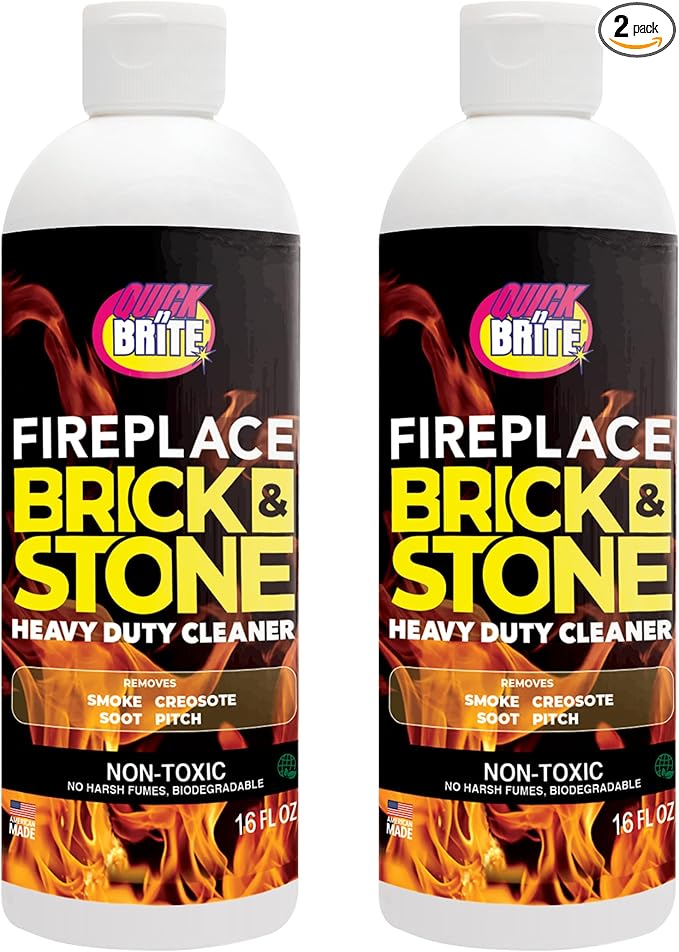 Quick 'n Brite Fireplace Gel Cleaner for Brick, Stone, Rock, Tile, and Marble, Nonabrasive Fireplace Cleaner, Made in the USA, 16 oz (Pack of 2)