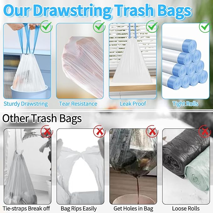 300 Count Small Trash Bags for 4-Gallon (15 L) Trash Cans, Thick Pre-separated Garbage Bags, Mini Wastebasket can Liners for Bathroom Bedroom Office(White)