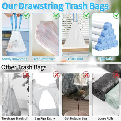 300 Count Small Trash Bags for 4-Gallon (15 L) Trash Cans, Thick Pre-separated Garbage Bags, Mini Wastebasket can Liners for Bathroom Bedroom Office(White)