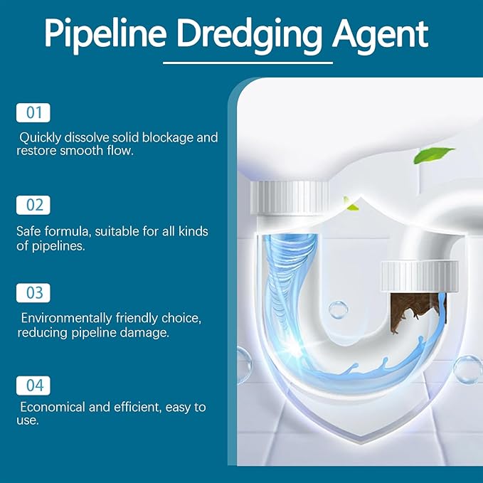 Powerful Pipe Dredging Agent For Kitchen And Toilet Pipelines, Pipeline Dredging Agent, Rapid-Foaming Drain Cleaner for Sink Bathtub Clogs - Heavy-Duty Pipe Maintainer Fast-Acting (2 Pcs)